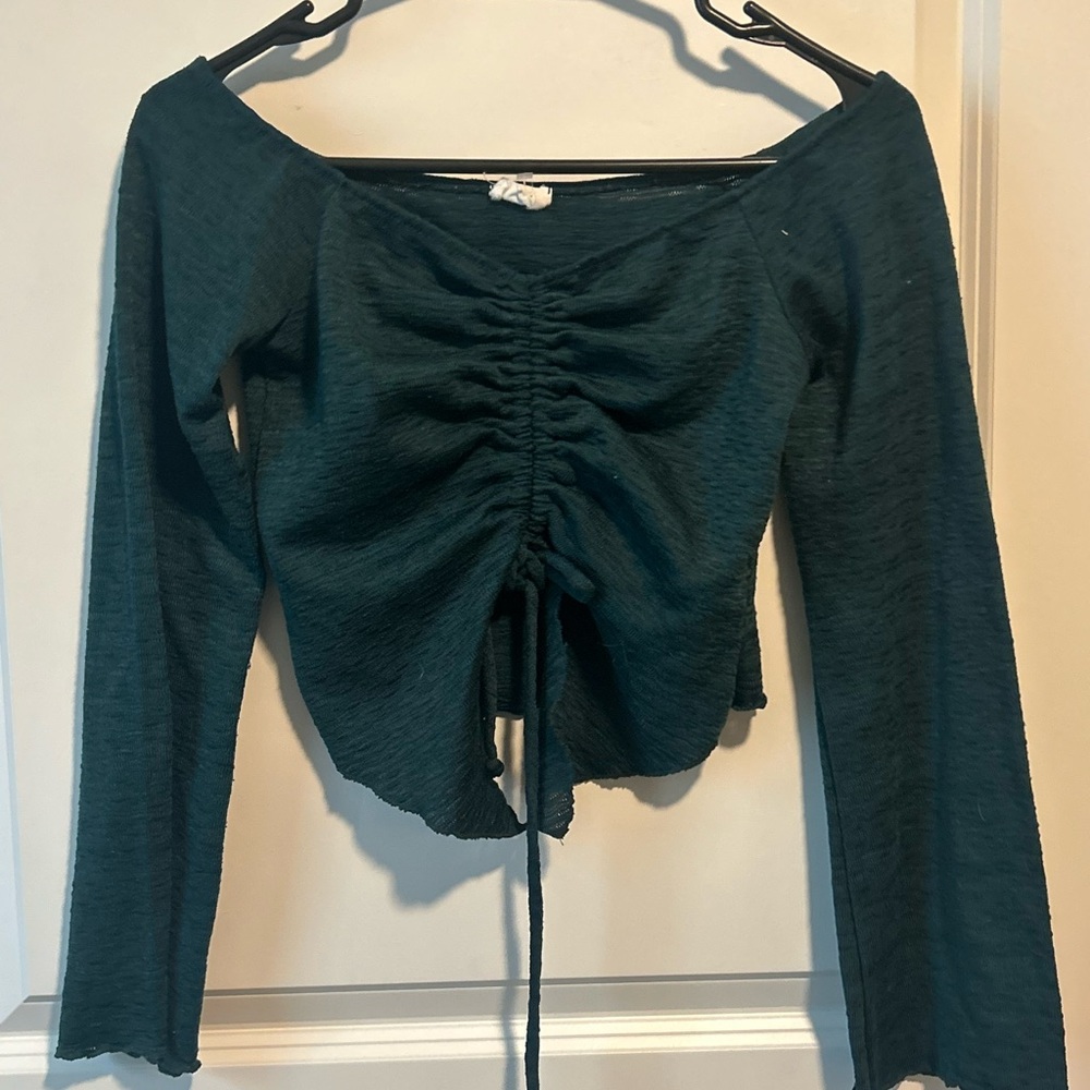 Le Lis Teal Ruched Long Sleeve Blouse